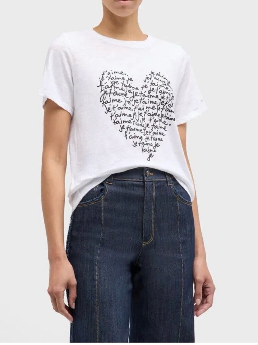 CINQ A SEPT Je T'aime Heart Word Cloud Short-Sleeve T-Shirt Size L